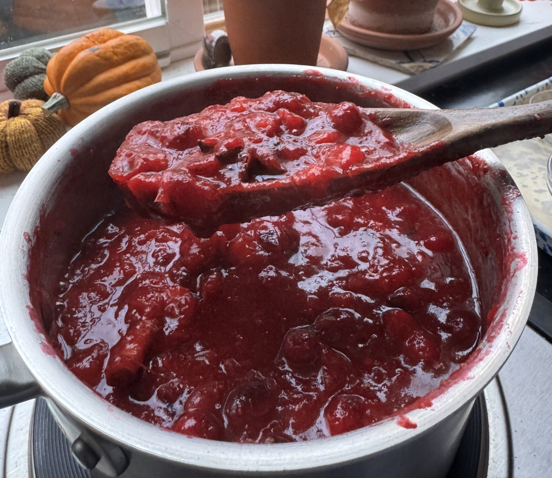 Finished product: whole berry cranberry sauce, ready to store or serve.
