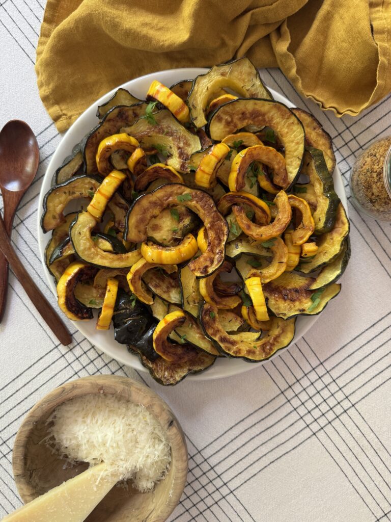 Roasted Delicata Squash with Breadcrumbs and Parmesan on the side