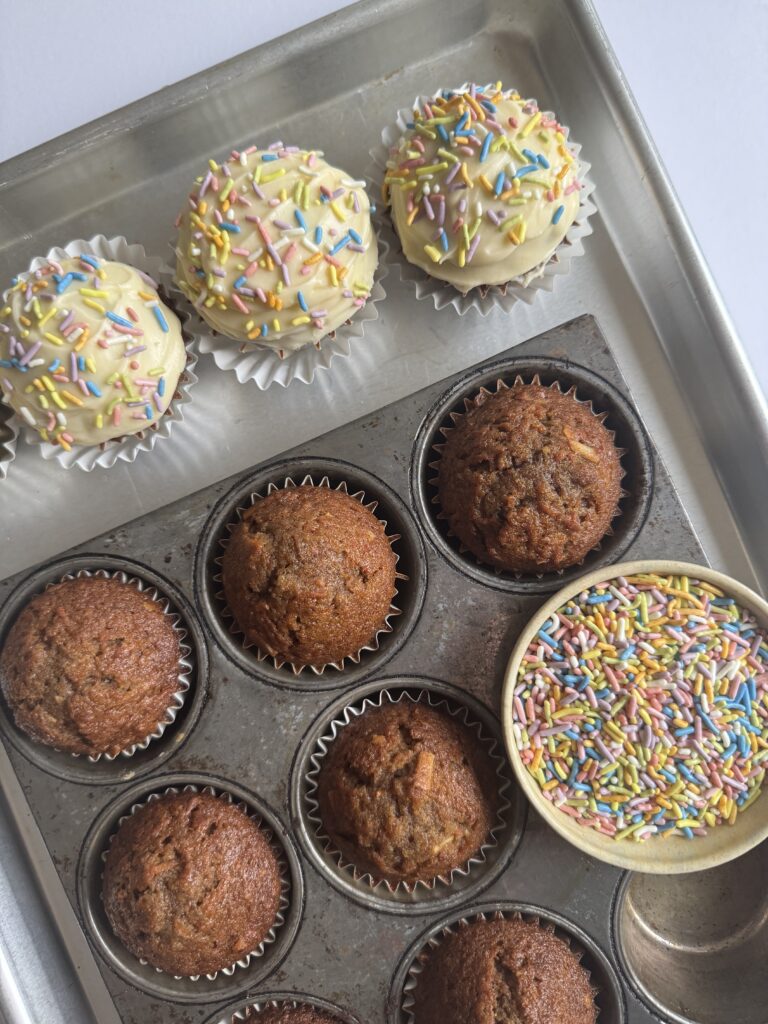 Naked Carrot and Banana Muffins, sprinkles on the side.