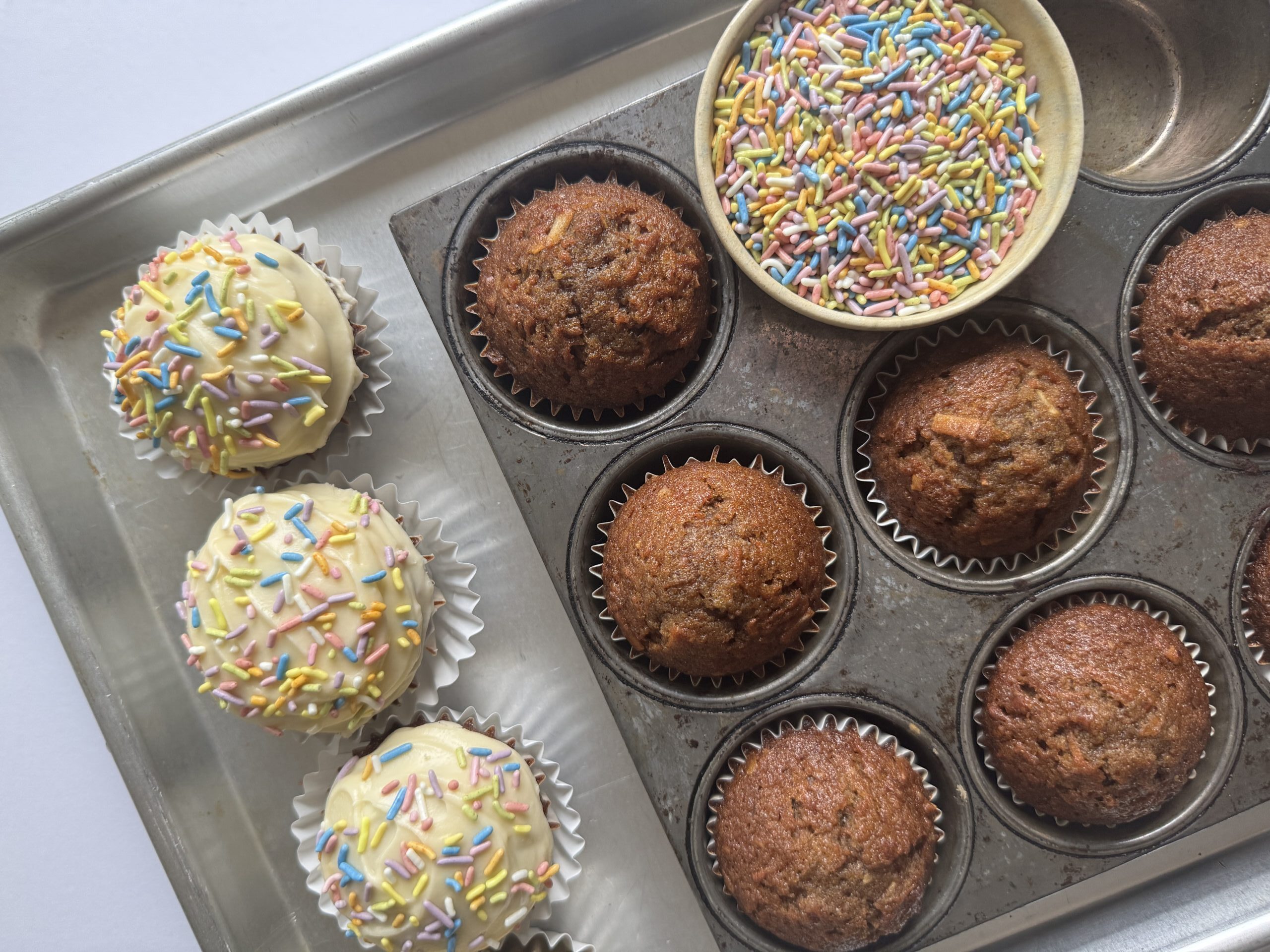 Naked Carrot and Banana Muffins, sprinkles on the side.