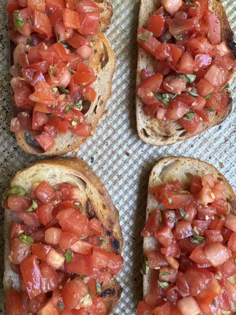 Sourdough toasts with tomato bruschetta.