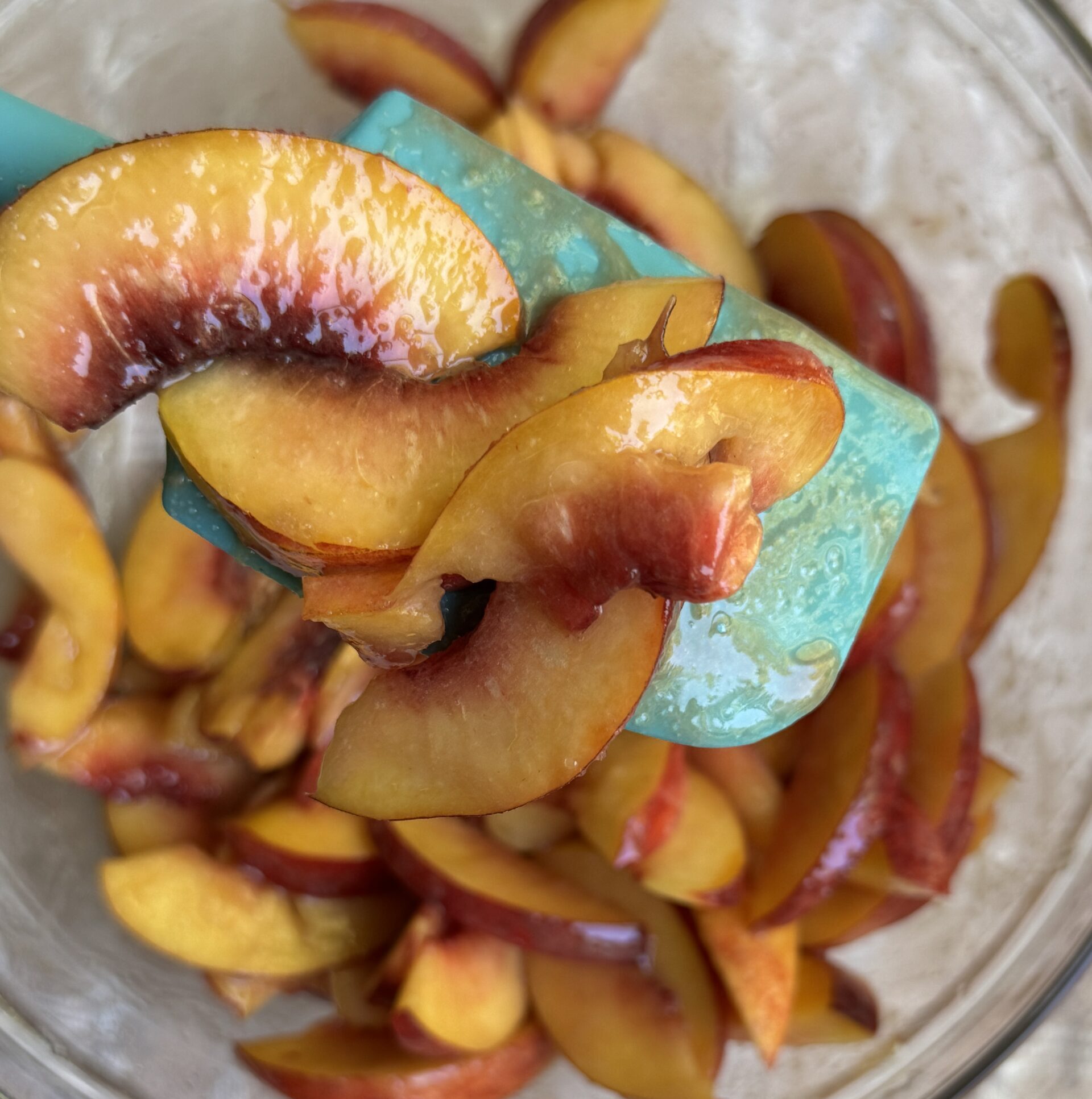 Finished Nectarine mixture in a clear bowl.