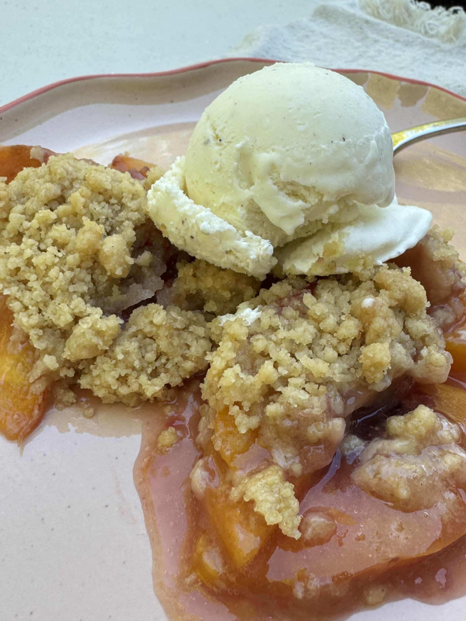 Nectarine Crumble with vanilla bean ice cream.