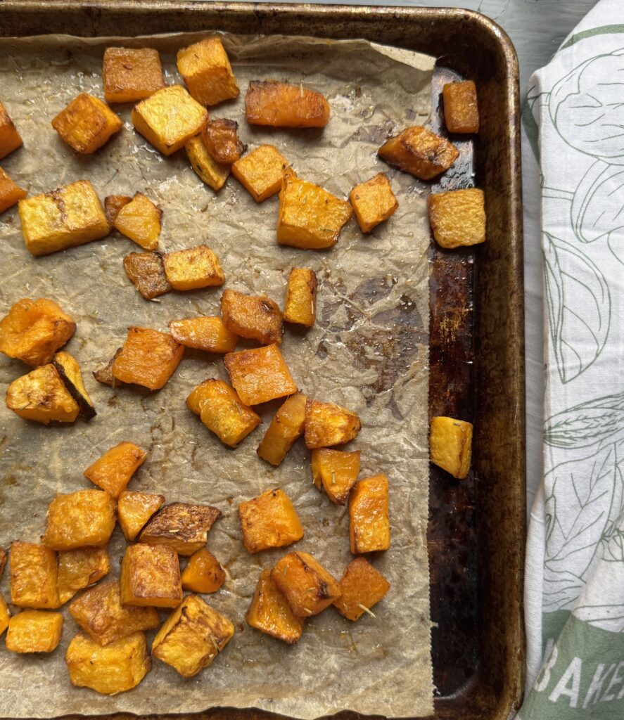 Hot, freshly roasted butternut squash.