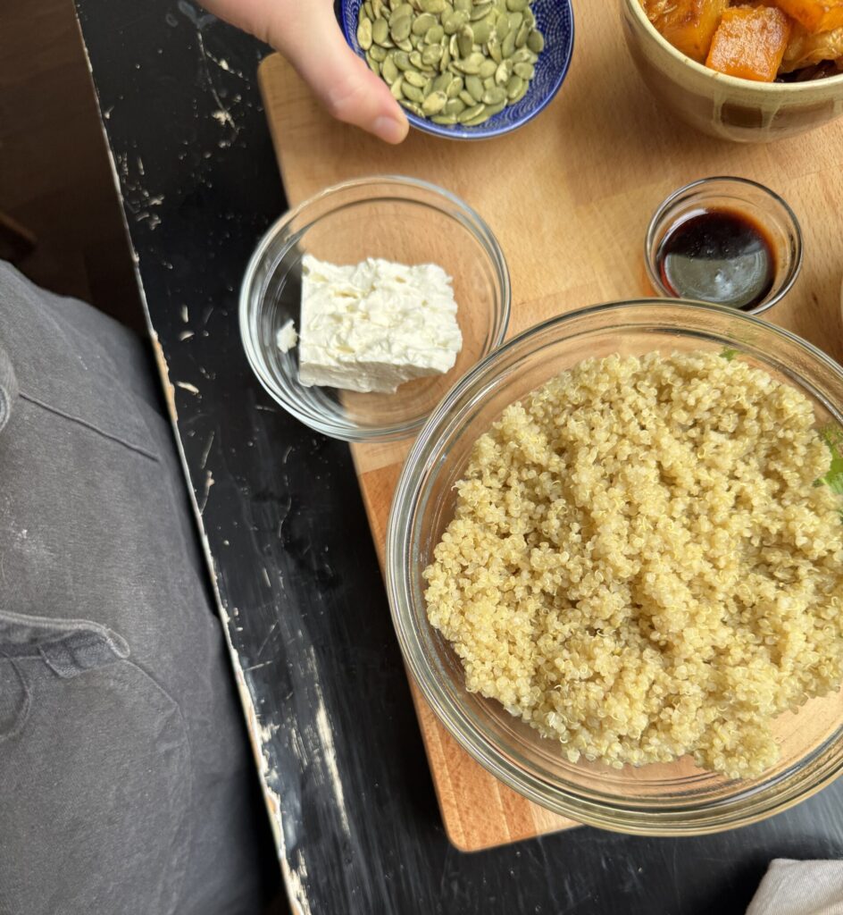 Ingredients ready to be made into a Butternut Squash Salad.