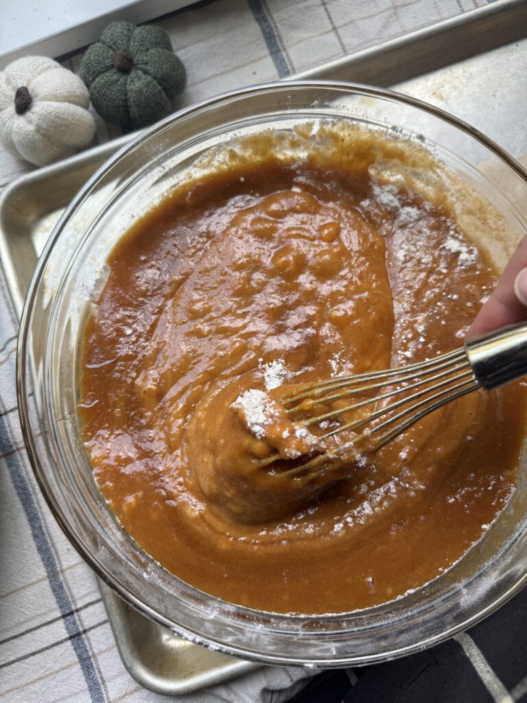 Pumpkin-Bread-Batter-Dry-and-Wet-Ingredients-Incorporating
