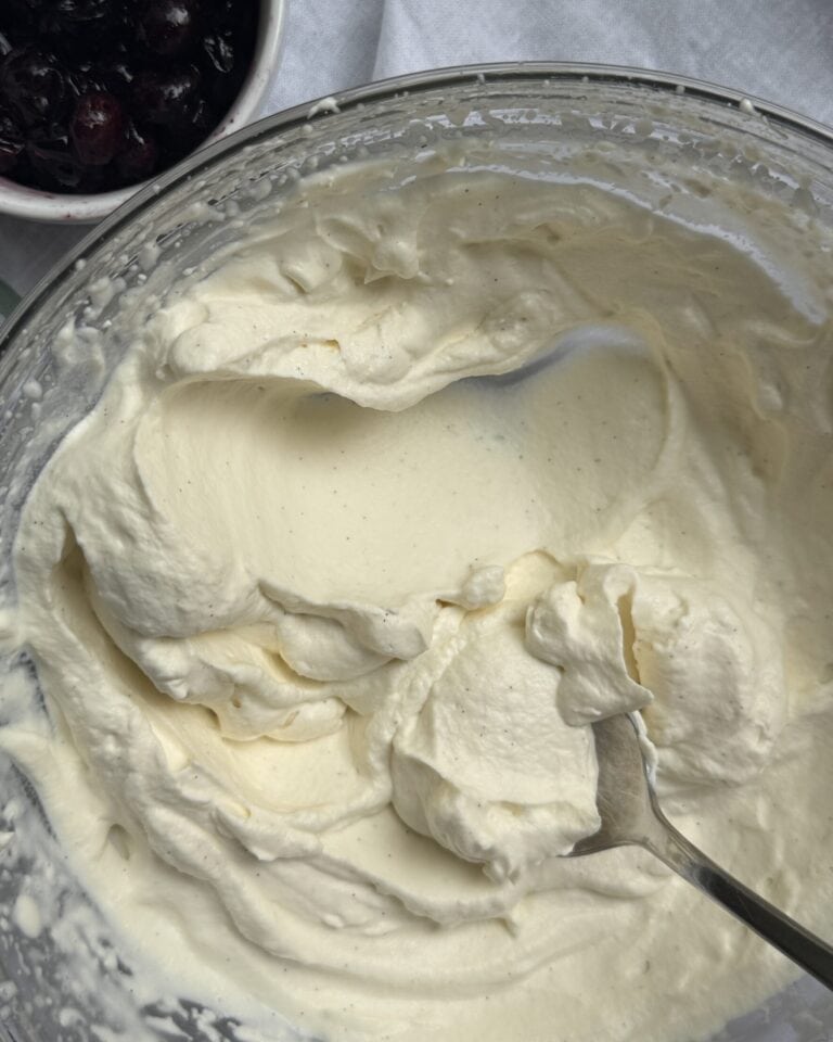 Whipped cream with a side of blueberries.