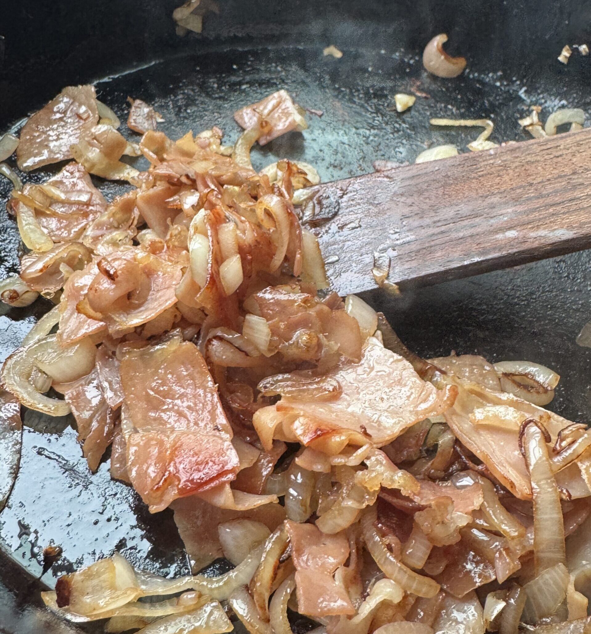 Sauteed shallots and prosciutto.