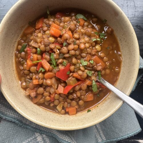 Finished product: Lentil Red Pepper Soup.