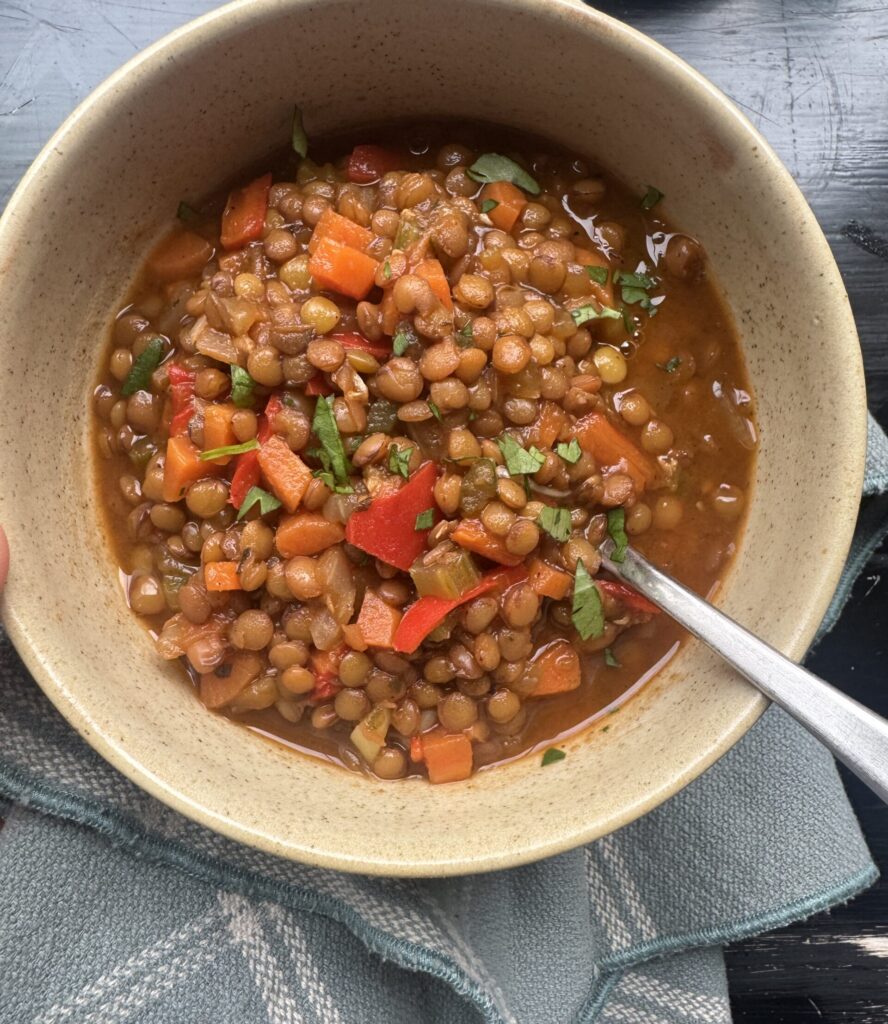 Finished product: Lentil Red Pepper Soup.