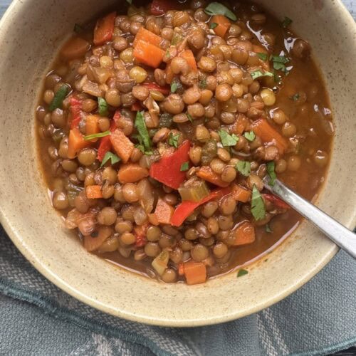 Finished product: Lentil Red Pepper Soup.