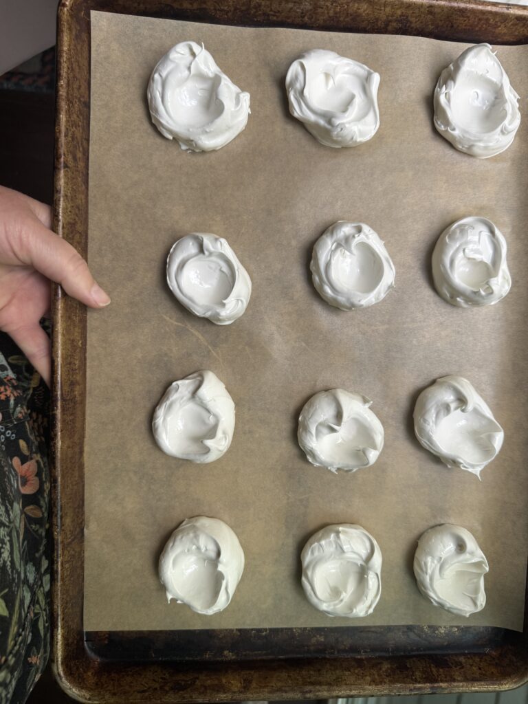 Mini pavlova nests, ready to bake.