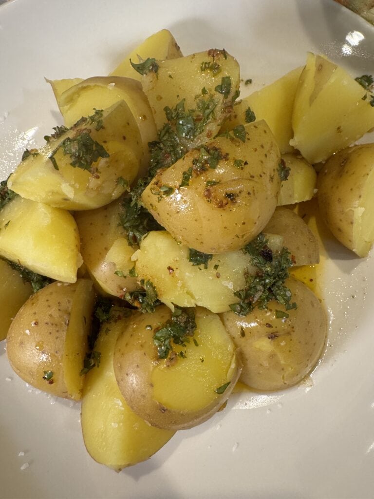 Simple boiled potatoes tossed in Cilantro Chimichurri sauce