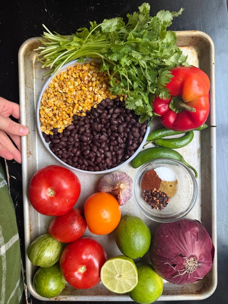 Ingredients for black bean and corn salsa